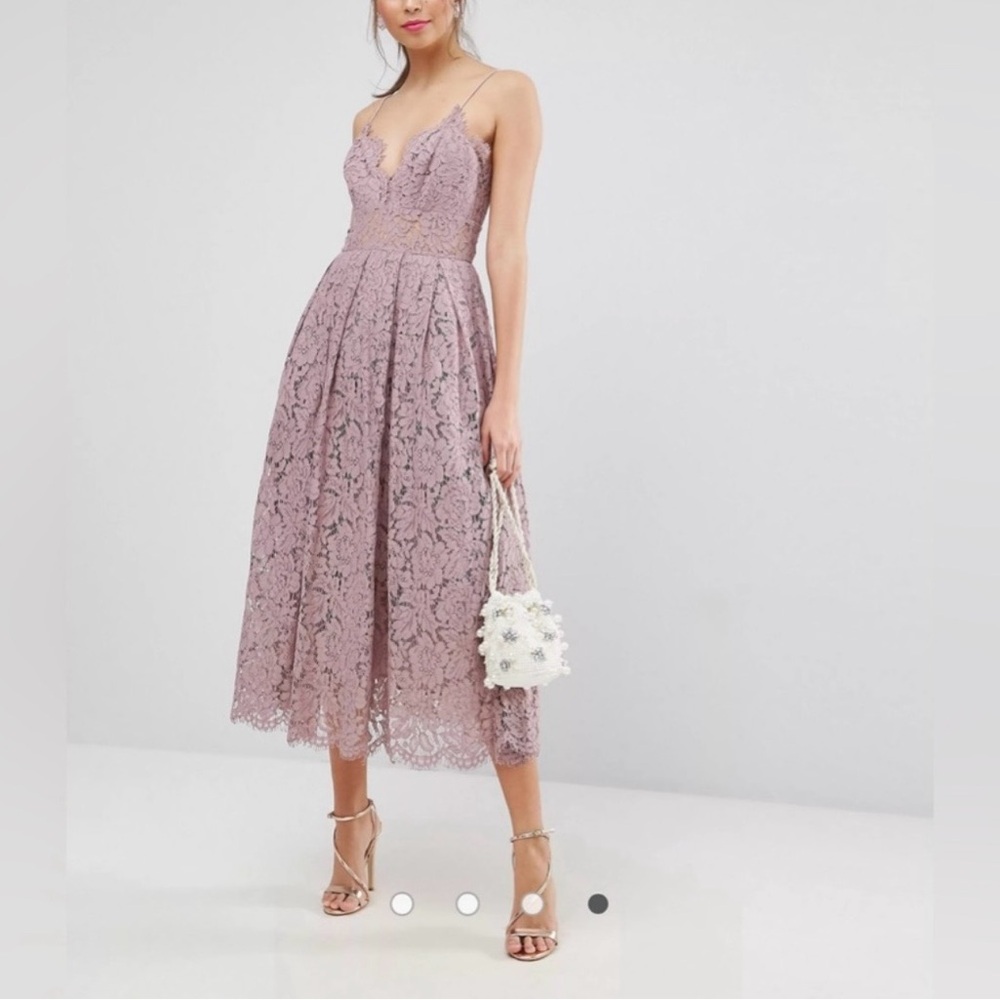 ASOS Lace Spaghetti Strap Midi Dress in Mauve lavender Size 12 - Picture 8 of 12
